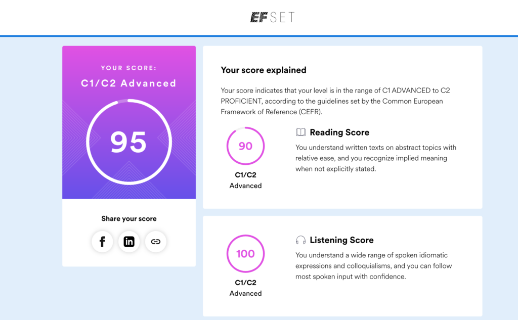 EF English Live Sprachtest Ergebnis