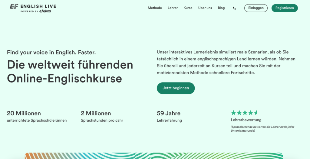 EF English Live Webseite 